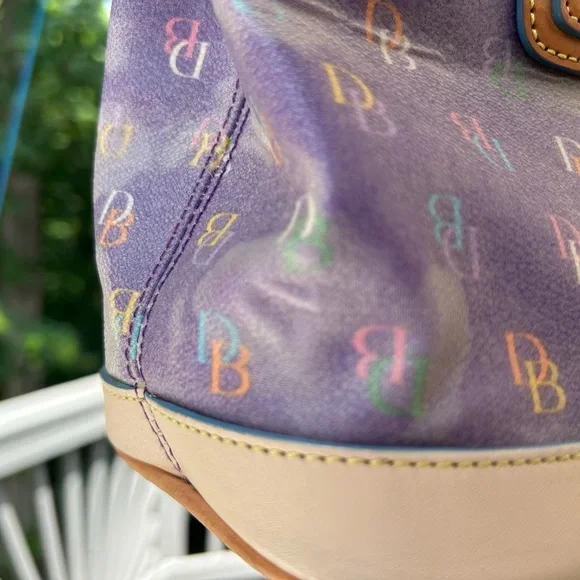 Dooney & Bourke Purple Logo Shoulder Bag with Leather Accents and Pink Heart - Picture 15 of 16